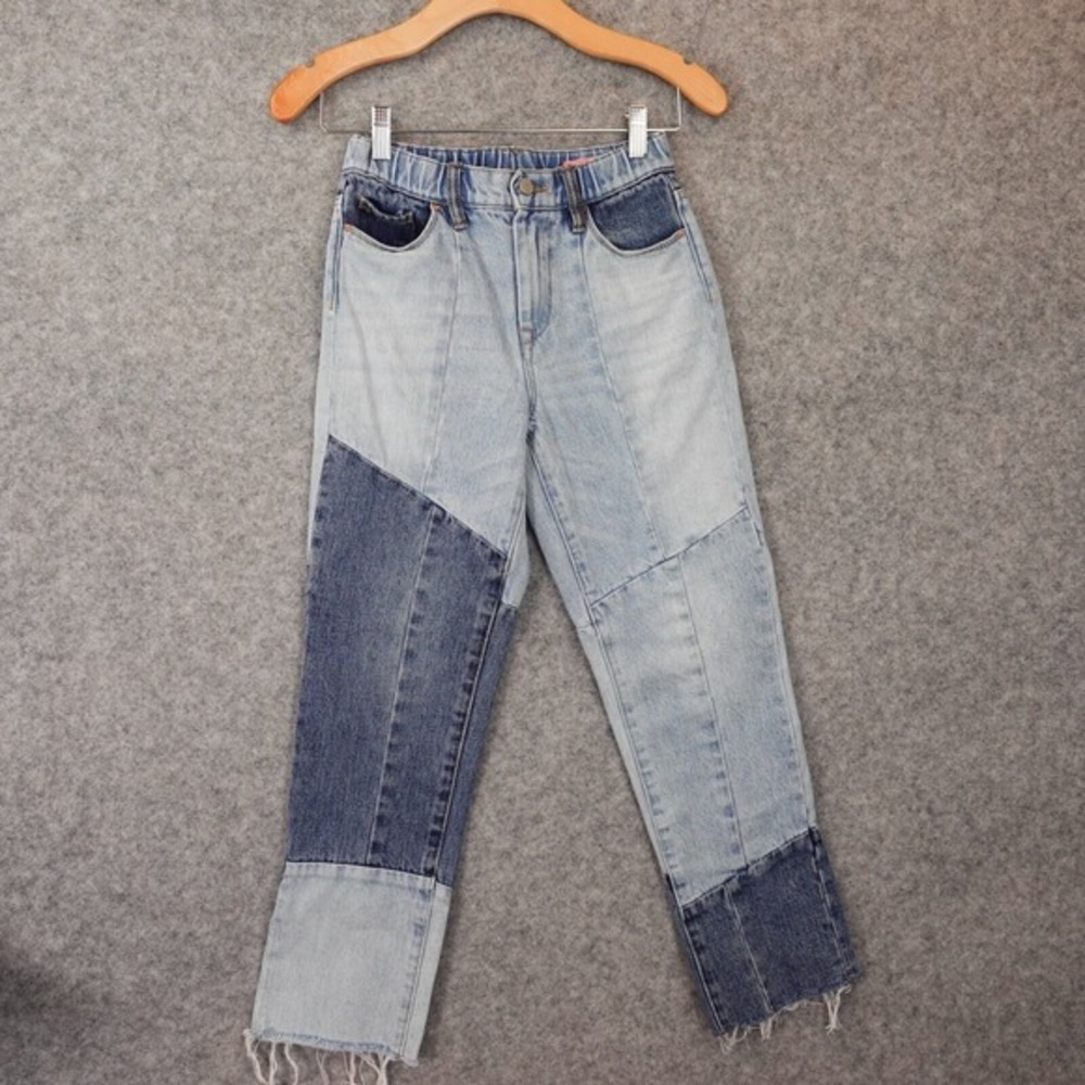 Y2K Grunge Patchwork Crop Jeans Womens Blue Denim BLANK NYC‎ Lexington 24x24